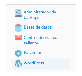 2. Menú lateral derecho del panel Plesk