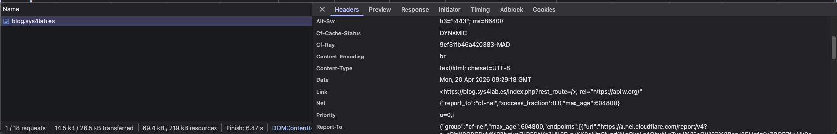 Cabeceras Cf- en la pestaña Network de las DevTools del navegador